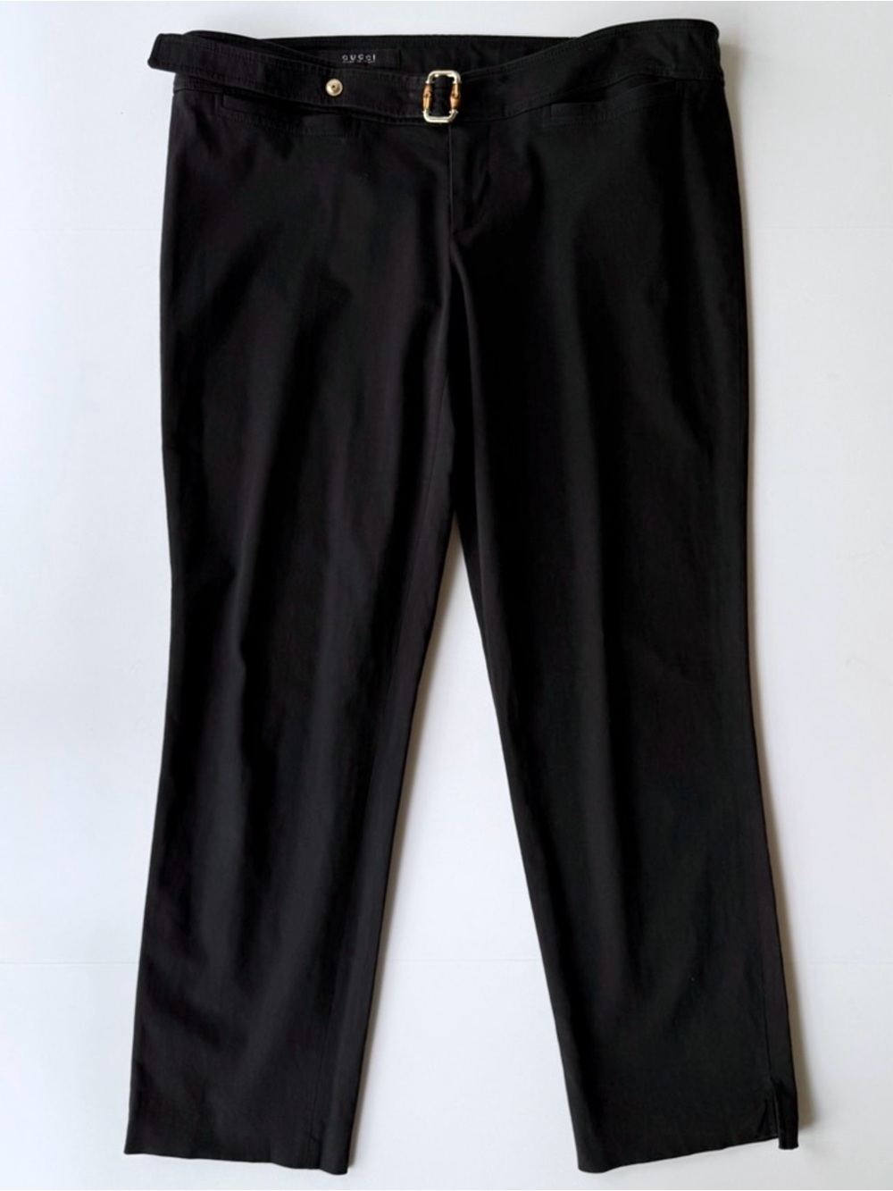 Gucci Tom Ford Era Black Ankle Trousers w/ Bamboo Belt Buckle Detail 46 IT 10 US